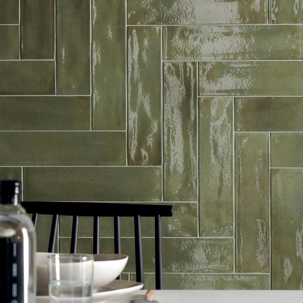 Herringbone Venetian hunter-green metro tiles